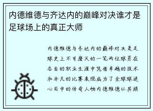 内德维德与齐达内的巅峰对决谁才是足球场上的真正大师