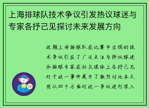 上海排球队技术争议引发热议球迷与专家各抒己见探讨未来发展方向
